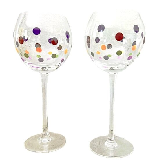 Pampered Chef Dots Collection Wine Glasses ~ 3 Balloon Goblets Discontinued EUC - Picture 6 of 8